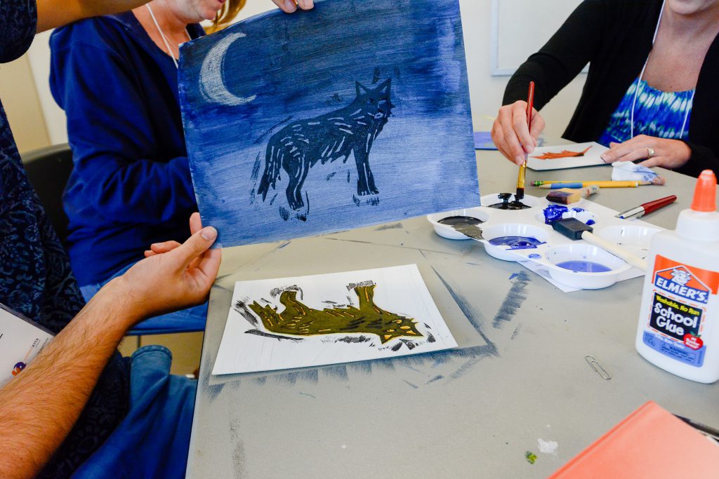 Participants explore nocturnal animals through visual arts with Teaching Artist September Krueger at the 2017 Arts Integration Institute. Photo Credit: Andra Willis Photography.