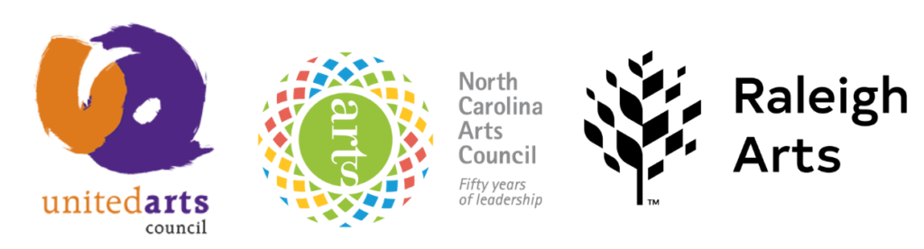Logos: United Arts Council, NC arts Council, Raleigh Arts Trophy Brewing