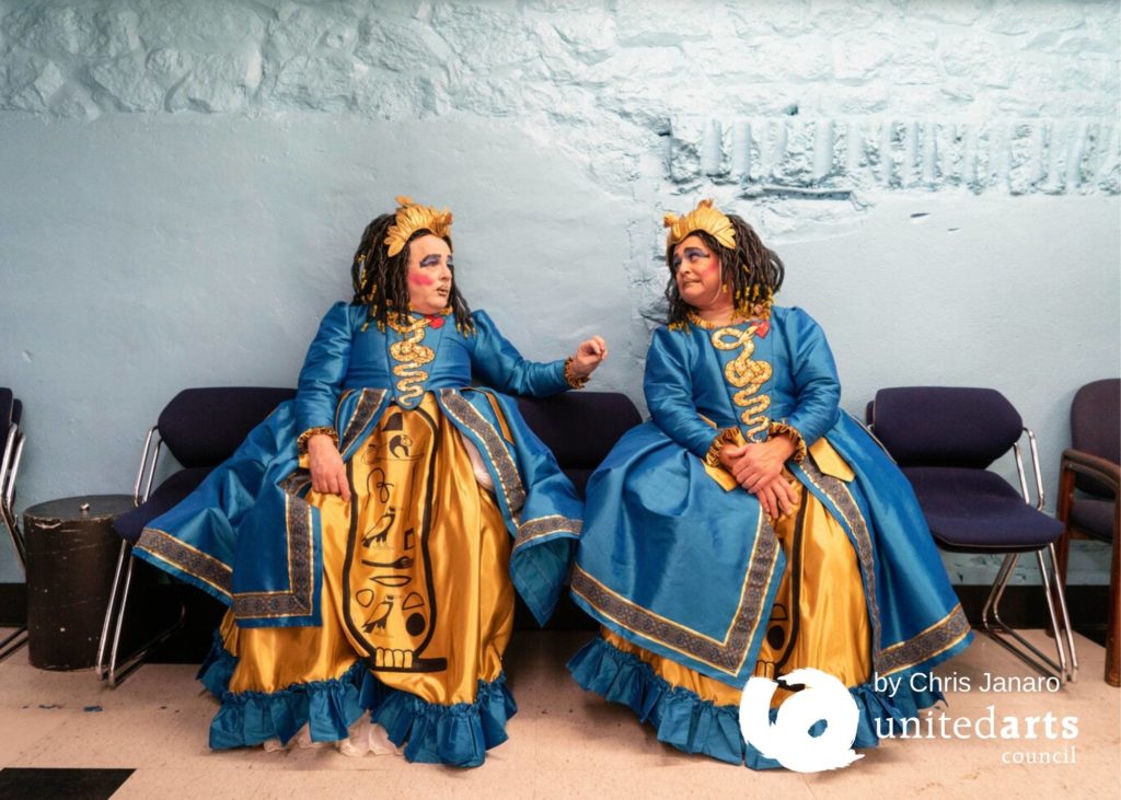 Backstage at Raleigh Little Theatre* with Dr. Timothy Cherry and Greg Hill who shared the role of evil step-sister Henrietta in “Cinderella”, Raleigh, December 5, 2019