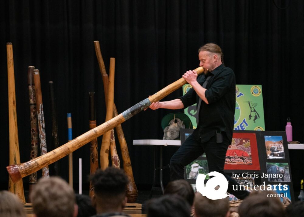 Artists in Schools performance by Didgeridoo Down Under at Holly Ridge Middle School* Holly Springs, March 12, 2020